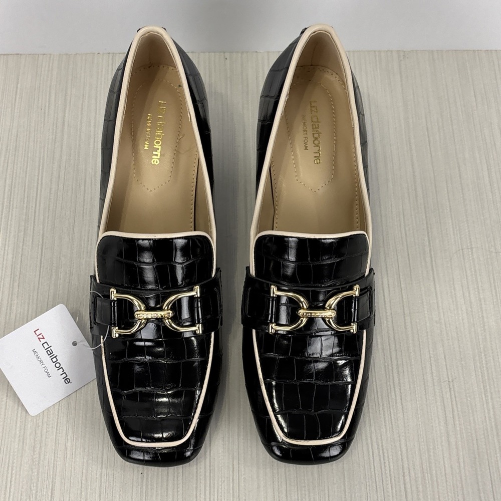 Liz Claiborne Womens Faux Leather Croc Malone Chunky Heel Loafer Sz 7 M NEW - Picture 3 of 8